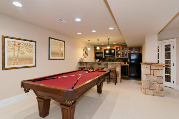 Basement recreation room and wet bar.
